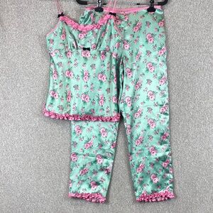 Betsey Johnson 2 piece loungewear S cottage core floral Y2K ruffles satin